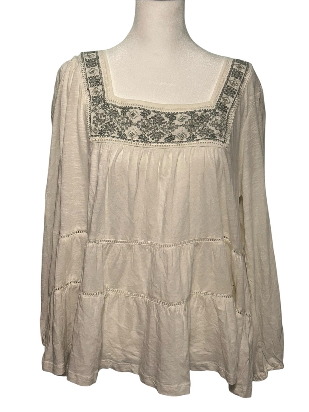 Lucky Brand Embroidered Peasant Top XL NWT Boho Cottagecore